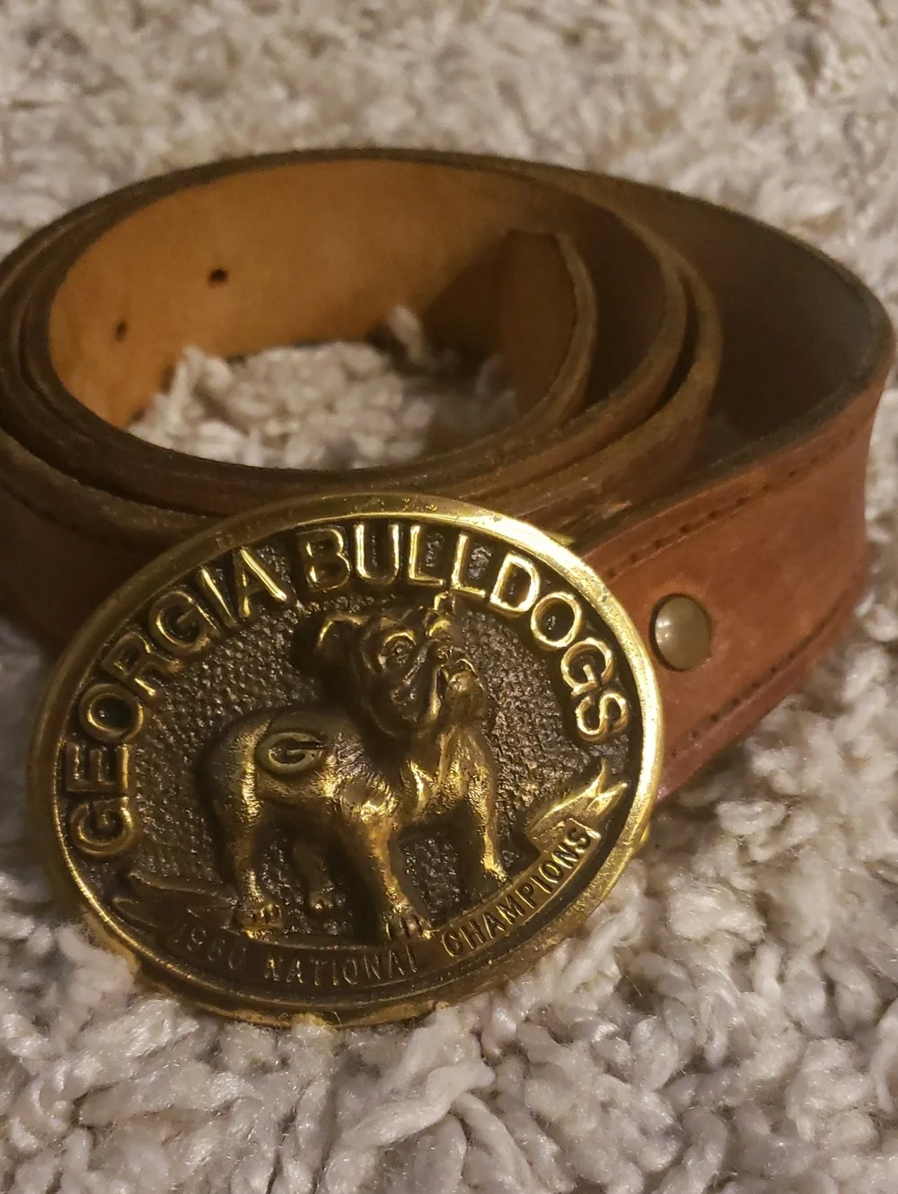 1980 Georgia Bulldogs Brown Leather Belt with Brass Buckle